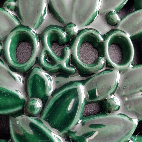 Small Square French Antique Green Enamel Trivet by O&Co Foliage Country Decor - Picture 6 of 9